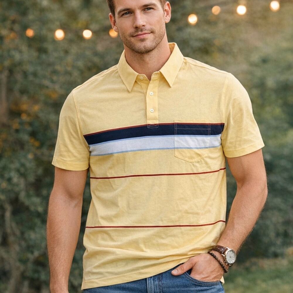 Roundtree & Yorke Yellow Striped Polo Shirt size XL